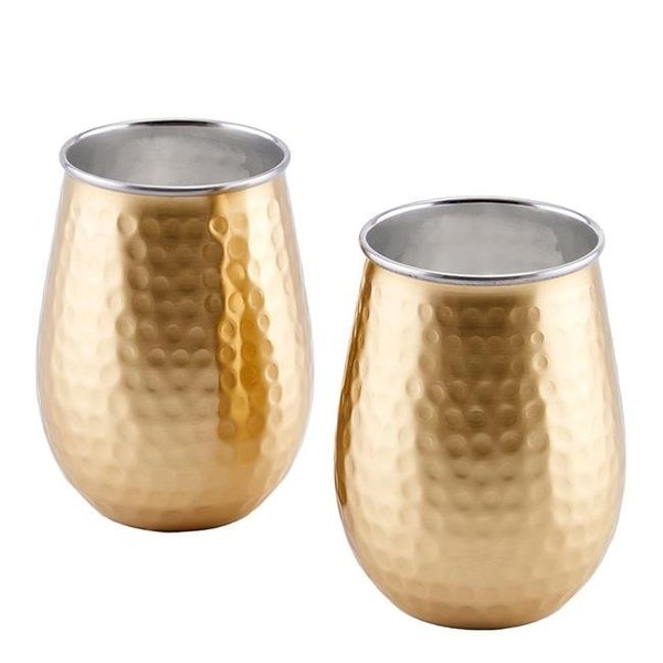 Old Dutch International Old Dutch International 2P797H 17 oz Two-Ply Gold Champagne Hammered Stainless Steel Stemless Wine Glasses  Large - Set of 2 2P797H